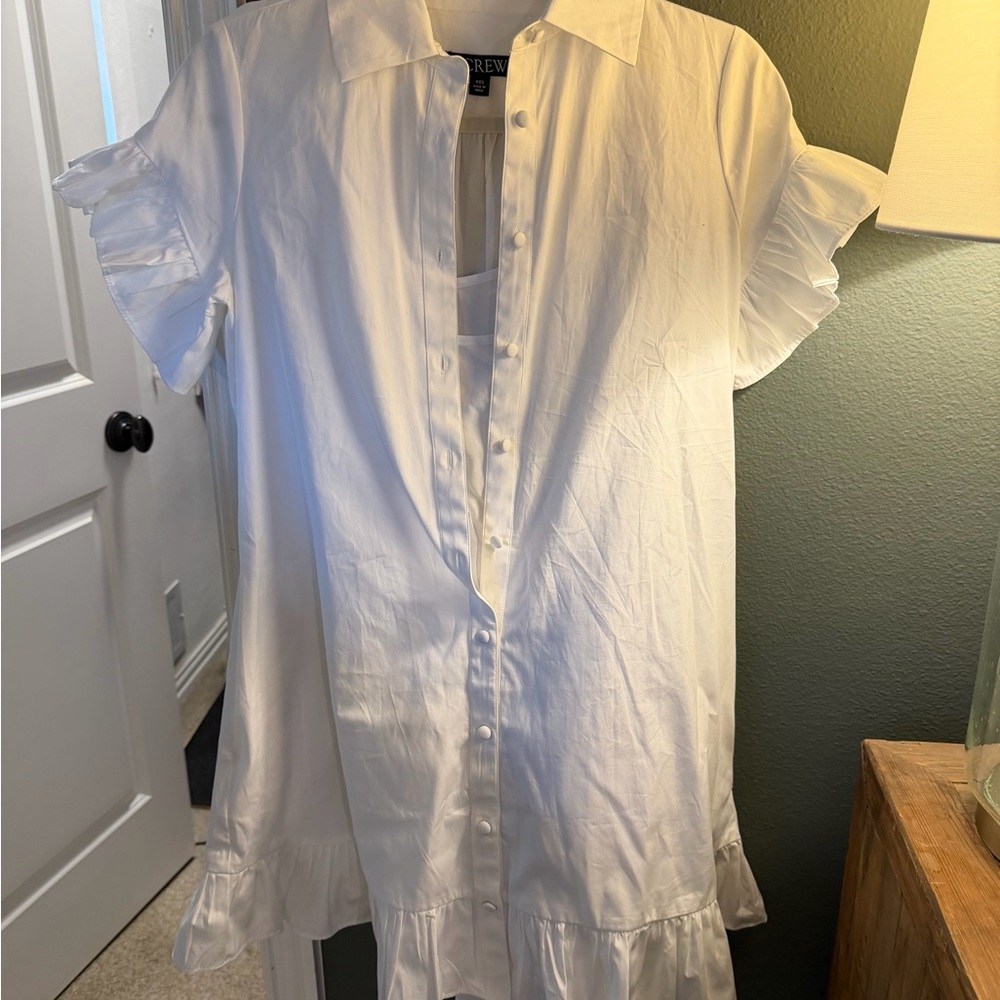 J. Crew White Ruffle Sleeve Dress